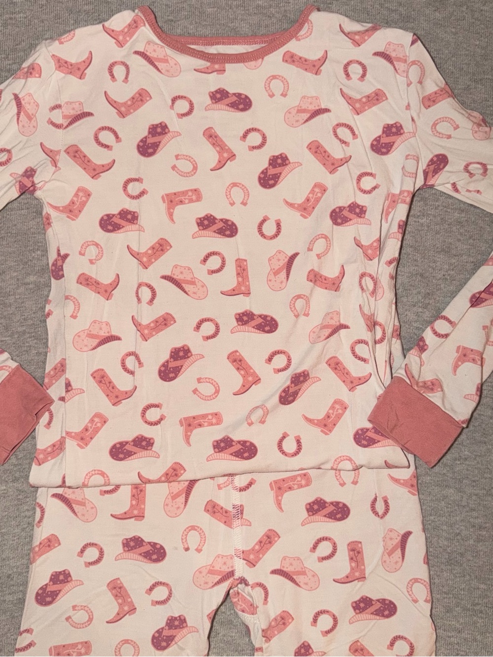 Sweet Bamboo Girls' Pink Cowboy Boots Print Pajama Set